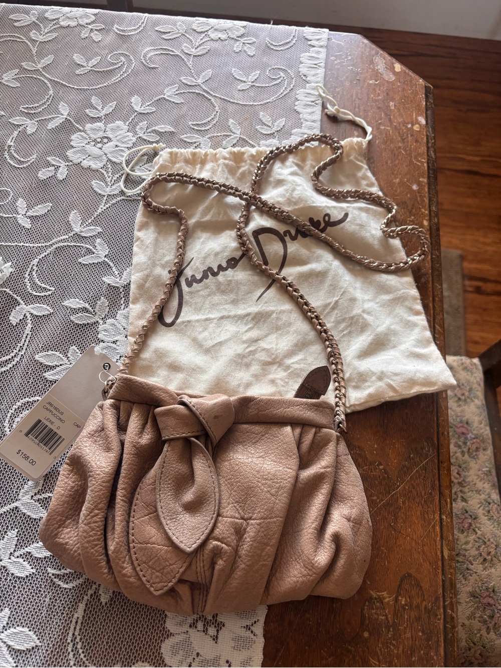 NEW Junior Drake Designer Women's Metallic Taupe Shoulder Bag. Dust bag included